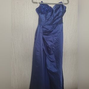 Size 6 Blue Formal Dress Wedding Prom High Slit Corset Back